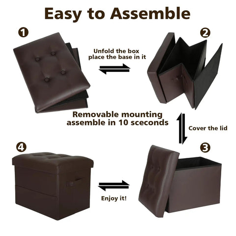 Assembly steps for Leather Storage Ottoman Foot Rest Stool 17x13x13 Inches With Foldable Design and thick foam seat