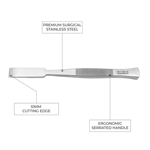 Bone Osteotome For Orthopedic Surgery, Pro Grade Reusable German Stainless Steel Surgical Instrument, Precision Bone Shaping Tool For Pros, Autoclavable 13.5 Cm Length, 10mm cutting edge