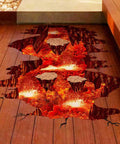 Epic 3D Volcano Wall Decals Kit With Fire And Lava Effect on wooden floor, detailed view of flames and lava, 32x30 inches assembled