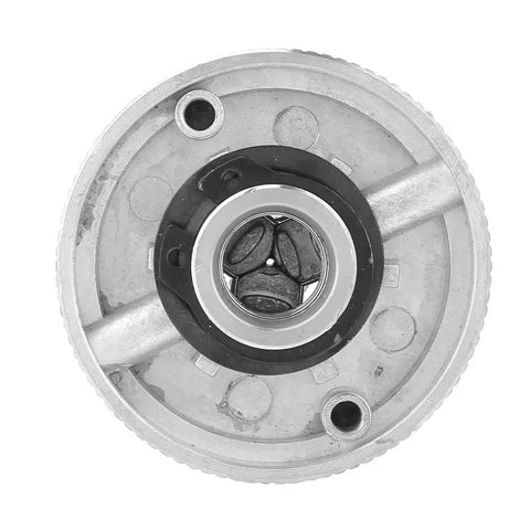 Rock Solid Three Jaw Lathe Chuck For Mini Metal Lathes Crafted From Thick Zinc Alloy with independent adjustment view from the top.