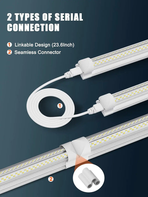 Six Pack 100W 8 Foot LED Shop Lights With 15000 Lumens 5000K V Shape 270 Degree Lighting Linkable connectors