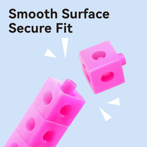 Pink cubes from 100 Piece Math Linking Cubes Set For Kids Ages 3 To 8 Colorful Counting Cubes with smooth surface