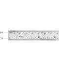 Close-up of 6 Inch Stainless Steel Ruler Set Of 4 With Safe Non Sharp Edge showing mm and inch markings for precise lines and crafting.