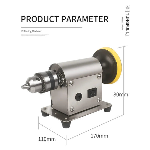 Benchtop Jewelry Polisher With 7 Speed Levels And 4500 To 9000 RPM Heavy Duty Grinding Machine, dimensions shown