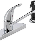Single Handle Kitchen Sink Faucet With Side Sprayer Chrome Finish 360 Degree Swivel Fits Four Hole Eight Inch Setup Easy Install Lifetime Limited Warranty