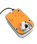 Top Shelf Rotary Actuator Delivering A Rock Solid 4 Nm Output For Hassle Free Hvac Ventilation Damper Control Works Flawlessly On Standard Ac 24v Or Dc 24V Wiring, close-up view with orange top and metal mounting bracket.