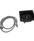 Heavy-Hitter Square Glass Rinser And Sink Sprayer, Solid Stainless Steel Auto Cup Washer with hose and matte black basin.