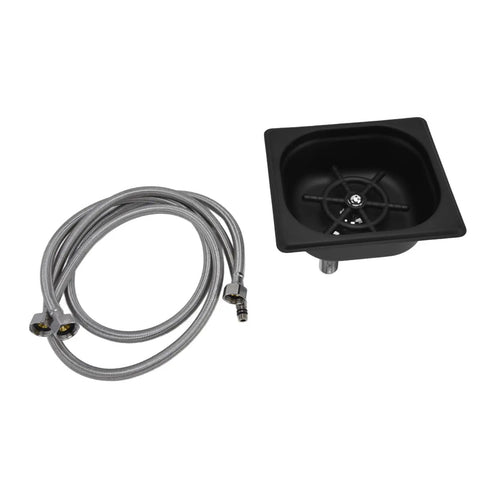 Heavy-Hitter Square Glass Rinser And Sink Sprayer, Solid Stainless Steel Auto Cup Washer with hose and matte black basin.