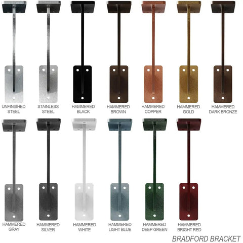 Color variations of Stainless Steel Bradford Shelf Brackets 2 Pack Heavy Duty Quarter Inch Brackets with pre-drilled holes.