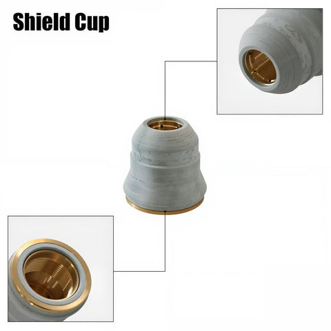 Shield cup from 23 Piece Pro Grade Plasma Cutting Torch Tip and Electrode Set for PT-60 IPT-60 PT60 IPT60 PT-40 IPT-40 PT40 IPT-40.