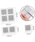 DIY Window And Door Screen Patch Kit With 20 Fiberglass Mesh Patches for Quick Fixes of Holes shown in different sizes with dimensions