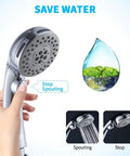 Hand holding High Pressure Handheld Shower Head With 6 Settings Including Rain Massage Spa Spray Mode And Pause Mode On Off Switch