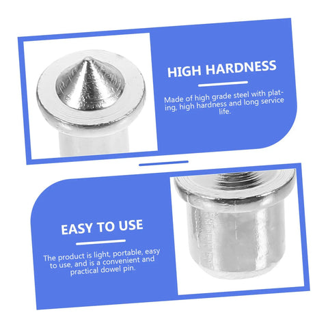 Pro Grade Dowel Pin Set For Woodworking Assorted 6mm 8mm 10mm 12mm Pins With Center Locator Kit And Transfer Plugs For Quick Strong Joints And Precise Board Alignment, steel dowel pin close-up