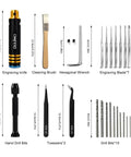 Pro Grade Gunpla Scribing Tool Kit With 7 Blade Model Scriber Chisel Set 0.1 To 2.0mm, Pin Vise Hand Drill, Tweezers, Brush