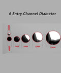 Garosa 6 Channel Wire Stripper Machine For 3 To 17Mm Wires showing six entry channel diameters marked from 3mm to 17mm.