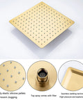 UMJIGF 12 Inch Brushed Gold Shower System Thermostatic Shower Faucet Set with Rotatable Tub Spout, top shower head view with silicone pellets.