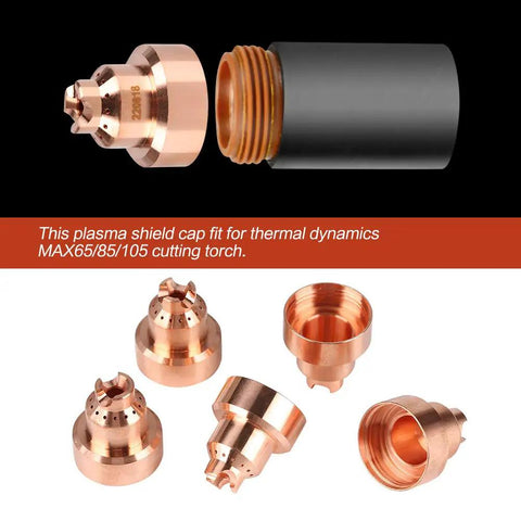 5 Pcs Premium Copper Plasma Caps For 85 And 105 Thermal Dynamics Cutting Torch Consumables High Temp Replacement Parts Ensure Precise Cut Quality And Lasting Durability Now - detailed view of plasma caps and part fitting.