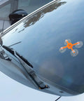 Windshield with installed Upgraded Windshield Repair Kit for Chips and Cracks, Quick Fix DIY Star Shaped Crack Repair tool close-up.