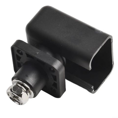 Next Level Heavy Duty 200A Energy Storage Terminal Block Featuring High Voltage Copper Connector And Crimp Wiring For EV Battery Packs Plus Solar Builds In Black, side view of terminal block.