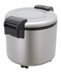 Psufurv Electric Rice Warmer With Non Stick Inner Pot And Spoon Keep Warm Function Auto Cooker For Perfect Fluffy Grains Easy Clean Home Kitchen Appliance in silver with black lid.