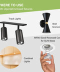 Various lighting fixtures using GU10 Dimmable LED Bulbs Daylight 5000K Four Point Five Watt 450 Lumen MR16 Style Spotlight