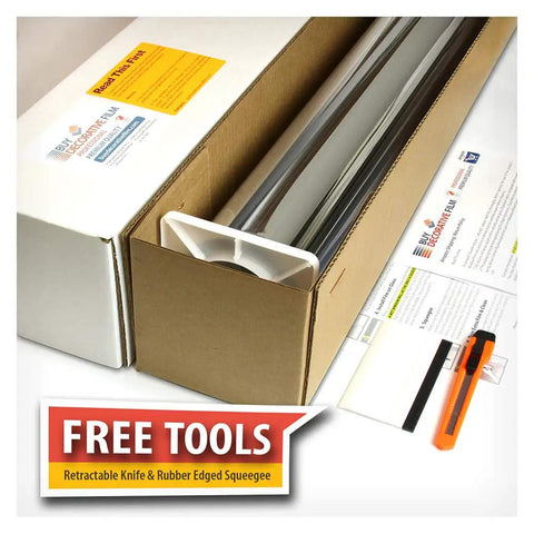 Very Dark Daytime Privacy Window Film With Heat Control Mirror Silver Tint 36 Inch Roll in box with free tools