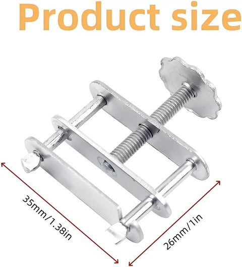 Close-up of steel tubing clamp with adjustable screws, measuring 35mm x 26mm, part of 12Pcs Heavy Duty Tube Water Stopper Steel Telescopic Flow Control Tubing Clamps With Adjustable Screws And Bolts Laboratory Clips Spring Compressors For Hose Lab Home And Beauty Salon set.