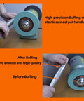 Premium Elastic Polyurethane Buffing Wheels 6 Inch 2000 Grit on stainless steel pot handles during high-precision buffing.