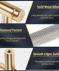Close-up of Knurled Cabinet Pulls 12 Pack, 6 Inch Long Metal Door And Drawer Pulls in Grey And Gold Finish showing solid metal alloy and diamond pattern texture.