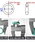 10 Pack VMQ O Ring Seal Gasket Kit With 2.4mm Thick CS And 8 To 68mm OD Range, O Ring Assortment For Plumbing, Industrial Gear, Auto, Food Processing, And Low Pressure Hydraulics, Pumps And Housings, size diagram