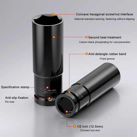 Top Notch 10 Piece Deep Impact Socket Set Metric 8 To 24mm For Tough Lug Nut Removal And Heavy Duty Automotive Maintenance With Durable Cr-V Steel Construction Built Like A Boss For Trucks SuVs And Motorcycles, 19mm 1/2 inch socket