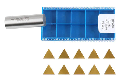 TiN Coated TPG322 Carbide Inserts for Lathe and Milling Three Eighths Inch IC One Eighth Inch Thick One Thirty Second Inch Radius Triangle Point Strong Cutting Edges Versatile for Wide Range of Materials 10 Pcs Box