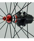 Close-up of Badass 700C Road Bike Wheelset with Carbon Fiber Hub and CV Brake Compatible Sealed Bearings