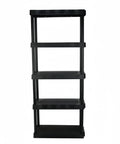 5 Tier Freestanding Plastic Storage Shelving Unit Gets You Hella Organized With A Straight Up Rugged Polypropylene Build That Boasts 350 Lbs Total Heavy Load Capacity Perfect For Garage Or Basement Projects - black shelving unit with five tiers.