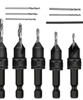 Five Piece HSS Drill Bits Set With Countersink And Replaceable Bits For Woodworking Quick Change Chamfered Countersink Drill Bits
