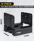 10 Pack 4x4 Post Base Anchors For Concrete, Wood Or Iron Posts, Great For Pergolas, Fences, Decks, Mailboxes, And Other Outdoor Posts, Heavy Duty Bracket Kit In Black dimensions