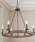 Rustic Farmhouse Wagon Wheel Chandelier With 6 Lights Wood And Metal Pendant For Dining Room And Kitchen Island