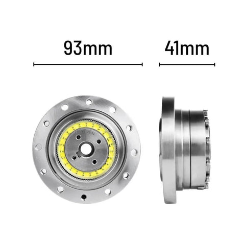 Harmonic Drive Strain Wave Gear Reducer with 93mm diameter and 41mm height for precision motion control, steel construction.