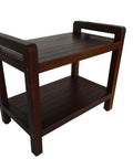 Teak Shower Bench With Shelf And LiftAide Arms For Safe Shower Mobility Adjustable Foot Pads Durable Solid Teak Bath Bathroom Bench With Drainage Slats Brown