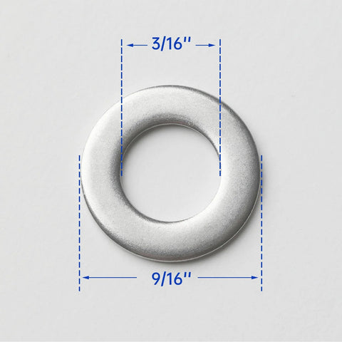 Stainless steel flat washer, 9/16 in outer diameter, 3/16 in hole