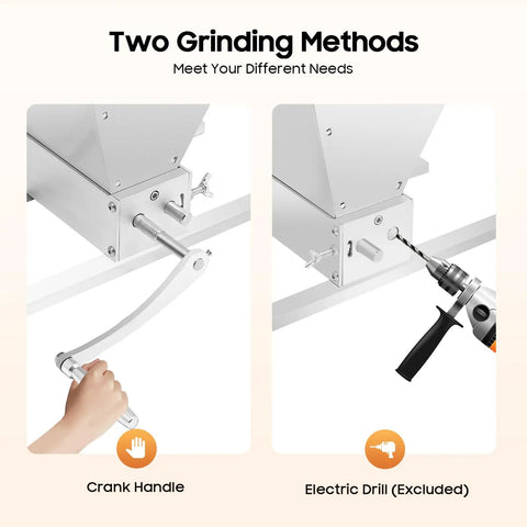 Two Grinding Methods of Manual Grain Mill With Adjustable Roller Gap For Wheat Berries, Dual Hand Crank Or Electric Drill Mode