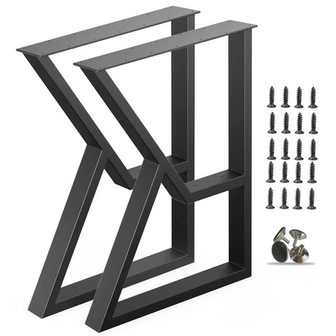 K Shaped 2 Tier Metal Table Legs Heavy Duty Desk Leg Set In Black For Industrial Office Dining Tables And Coffee Tables DIY Ready Built To Last Set Of 2 shown with screws and hardware for assembly