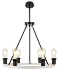 Farmhouse Wagon Wheel Chandelier With 6 Lights For Dining Room And Kitchen Island Rustic Modern Ceiling Light Fixture Distressed Wood Finish Hanging Pendant Over Table And Living Area Barn Chic Statement Piece, 60-inch diameter