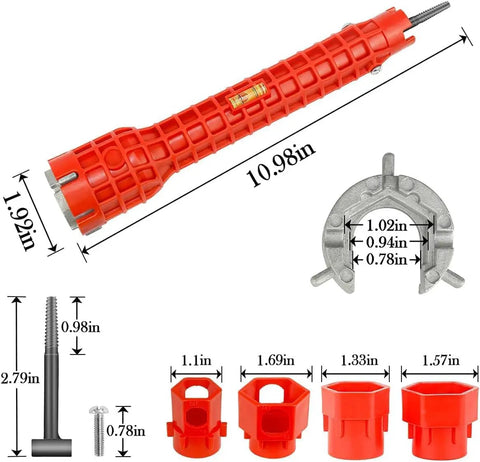 14 In 1 Basin Wrench Kit For Sink And Faucet Installations, Built For Tight Spaces, One Way Plumbing Wrench, red ABS and aluminum tool