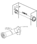 Diagram of white plastic closet pole sockets for one and three eighths inch poles, showing dimensions and installation on wall