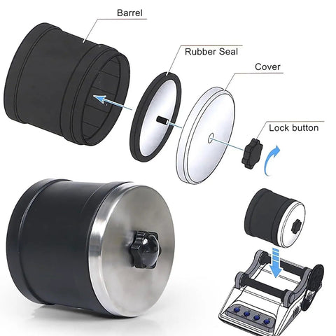 Rock Tumbler Kit With 7 Day Digital Timer Detachable Mini Electric Stone Polisher DIY Gemstone Grinder For Adults And Kids Easy To Use Grinding Machine showing barrel and parts detail.