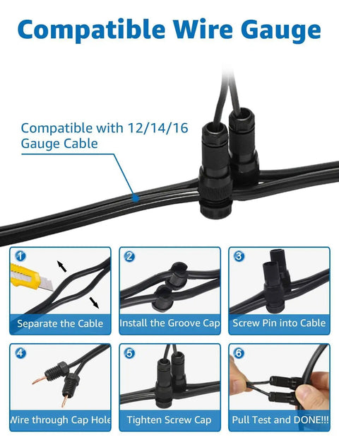 12W Low Voltage Landscape Lighting Kit With Connectors 1200LM Ultra Bright In Ground Well Lights wire connections illustration