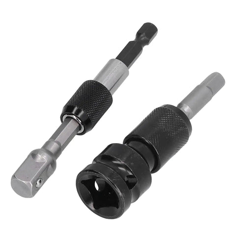 11 Piece Socket Adapter Kit With Hex Shank Square Head And Self Locking Design For Air Screwdriver Electric Drill Made From Durable Chrome Vanadium Steel For Heavy Duty Jobs That Really Pop In The Toolbox, two black adapters