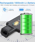 Upgraded Bluetooth Barcode Scanner With Back Clip For iPhone And Android showing rechargeable 1600mAh battery