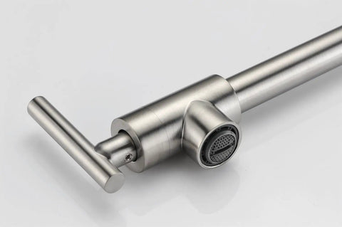 Close-up of Pot Filler Faucet Wall Mount Brushed Nickel Finish With Dual Swing Joints 304 Stainless Steel Lead Free ASME A112.18.1